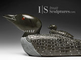 14" SIGNATURE Loon & Chick by Jimmy Iqaluq *Escaping The Floods*