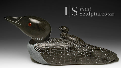 14" SIGNATURE Loon & Chick by Jimmy Iqaluq *Escaping The Floods*