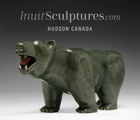 Final Piece 12" Walking Bear wth Red Tongue by Jimmy Iqaluq *Storm* Canada's Top Master Carver