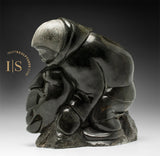 VINTAGE 120 lbs - 18" Eskimo Boy and Seal by Johnny Inukpuk (1911–2007) RCA