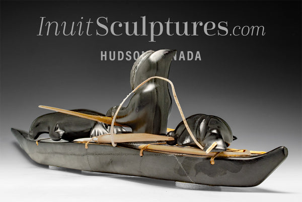 VINTAGE 22" Inuk & Kayak by Simeonie Uppik *A Hunter's Heart*